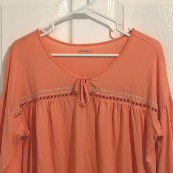 Eddie Bauer 3/4 Length Sleeve Peach Tie Front Top, Size Large - Picture 1 of 9